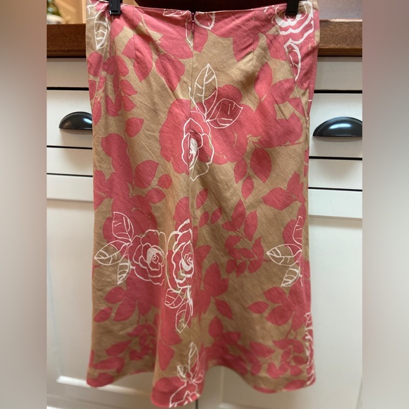 Boden tan/pink/white linen blend floral skirt size US 4 (UK 8) - Picture 2 of 5